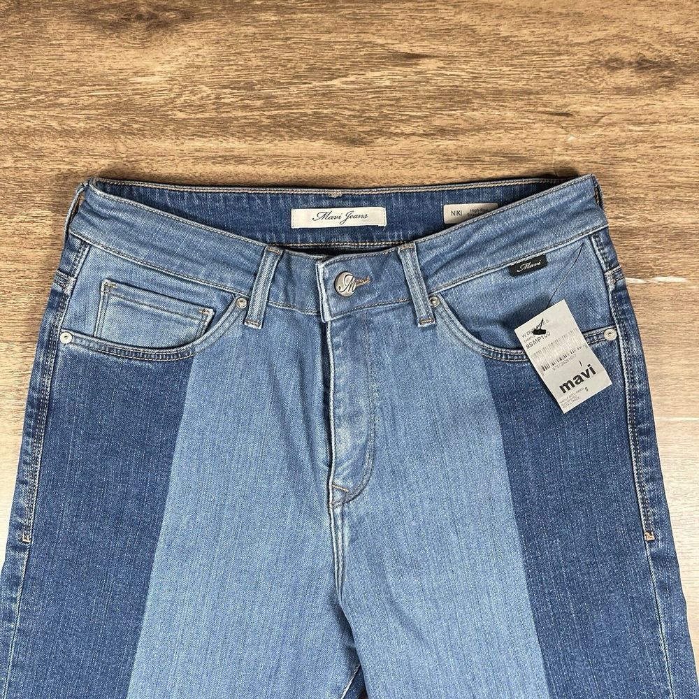 Mavi Niki Jeans Womens Size 27 High-Rise Straight Crop Raw Hem Colorblock Denim - Picture 3 of 12